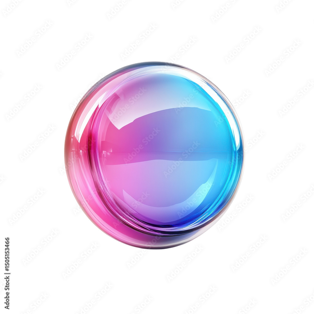 A mesmerizing iridescent sphere shifts from ethereal pink to tranquil blue on transparent background A mesmerizing iridescent sphere shifts from ethereal pink to tranquil blue on transparent background