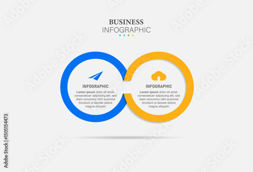 Vector infographic design template with 2 options or steps. Can be used for process diagram, workflow layout, info graph, annual report, flow chart.