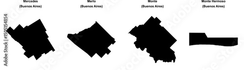 Mercedes, Merlo, Monte, Monte Hermoso outline maps