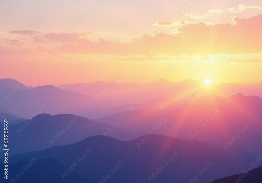 Fototapeta premium Vibrant sunset over majestic mountain range. 