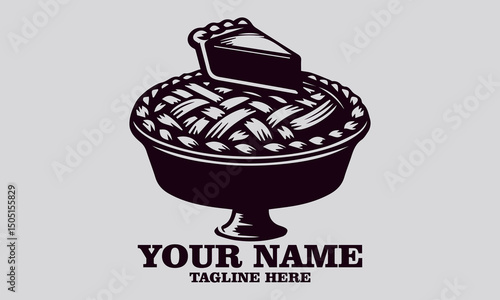 Vector illustration of a potato pie on a platter with a slice on a spatula. A sketch of traditional baking, potato pie logo design