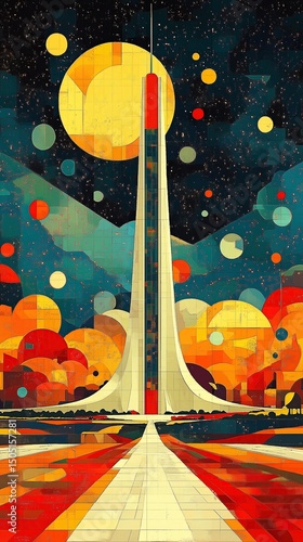 Brasilia digital art celebrating 65th anniversary with stylized tv tower