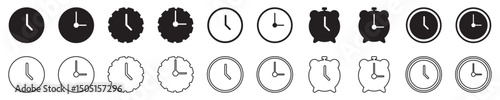 Clock Icon set Solid and Line style.
