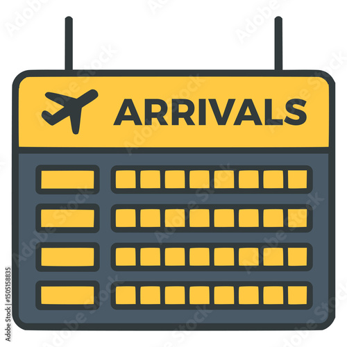 airport arrival board panel flat color vector illustration template design