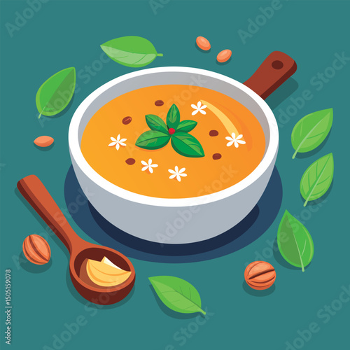 Gourmet soup in a white bowl.