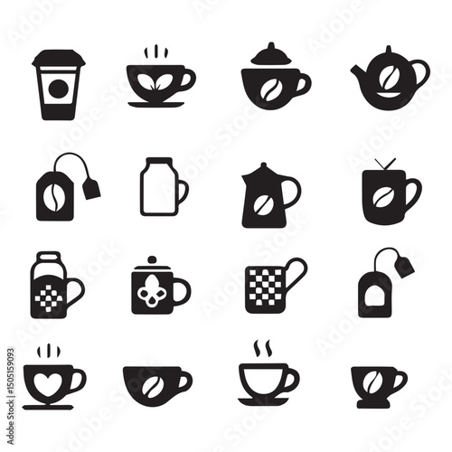 Tea and Coffee Cup Line Icons Set
