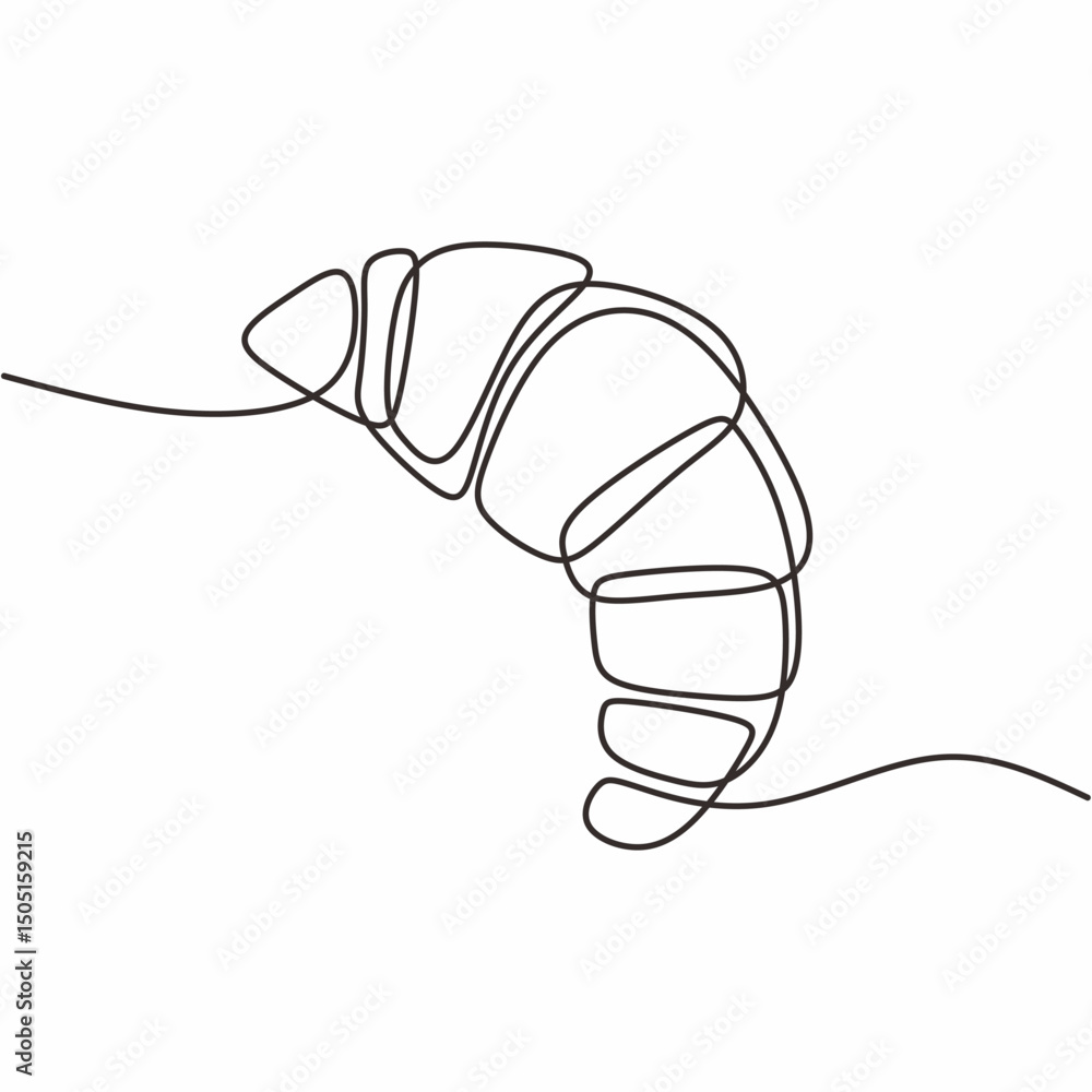 Fototapeta premium French croissant single line. Breakfast pastry vector. Cafe design element.