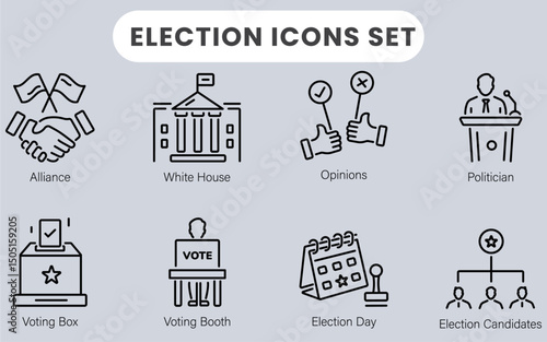 Election Icons Set, Voting and Ballot Icons, Political Election Symbols, Vote Box and Hand Icon, Government and Democracy Icons, Election Campaign Vector, Voting Booth Symbol, Civic Rights Icons, Poli