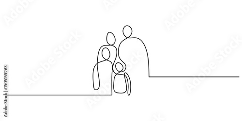Father mother child continuous line. Family bond vector. Togetherness art.