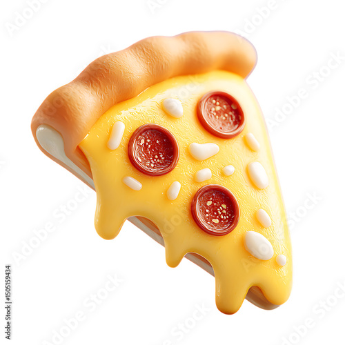 3D icon of a cheesy pizza slice with pepperoni 
