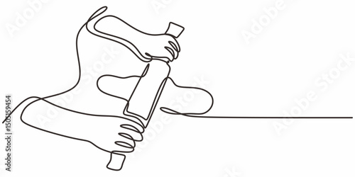 Hand kneading dough one line. Baking vector. Food preparation art.