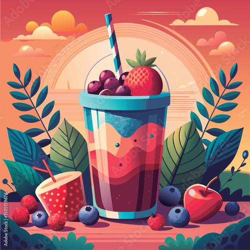 Colorful smoothie in a takeaway cup.