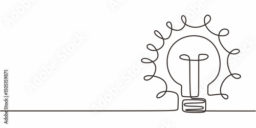 Light Bulb Rays One Line Art, Idea Creativity Innovation Icon