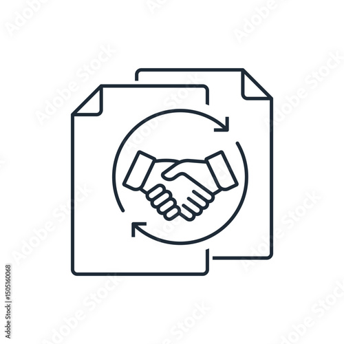 Cooperation agreement. Mutual obligations. Vector linear icon illustration on white background.