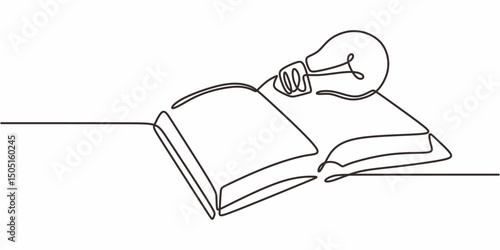 Light Bulb Open Book One Line Art, Idea Education Learning