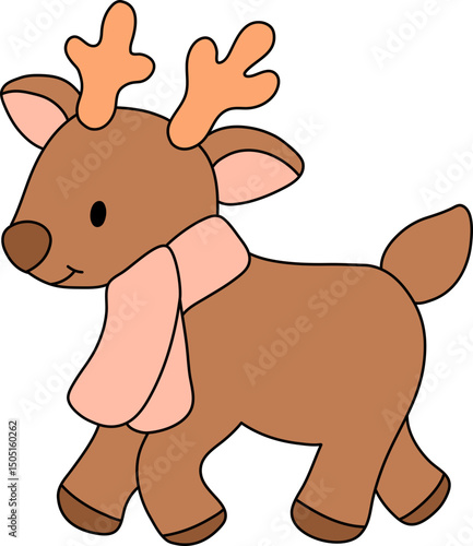 Deer Wrapped In A Scarf In Autumn Cartoon Illustration
