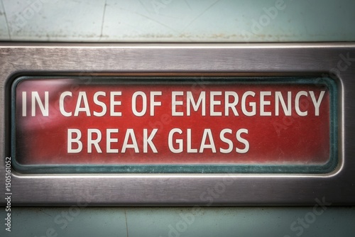 Emergency break glass sign with bold, clear instructions in red and white. Concept of Emergency Switch Improve Industrial Safety Standards. photo