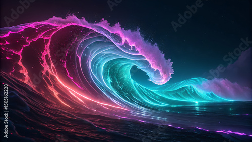 Luminous Ocean: A Rainbow Wave Breaking at Night
