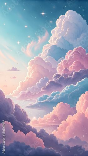 Dreamy Pastel Cloudscape with Soft Gradients