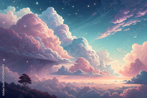Ethereal Sunset Cloudscape with Pastel Hues