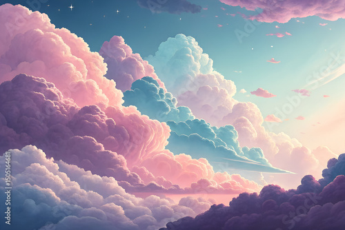 Ethereal Sunset Cloudscape with Pastel Hues