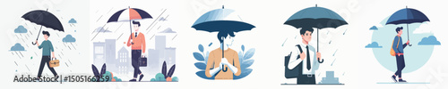 vector of a young man holding an umbrella