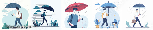 vector of a young man holding an umbrella