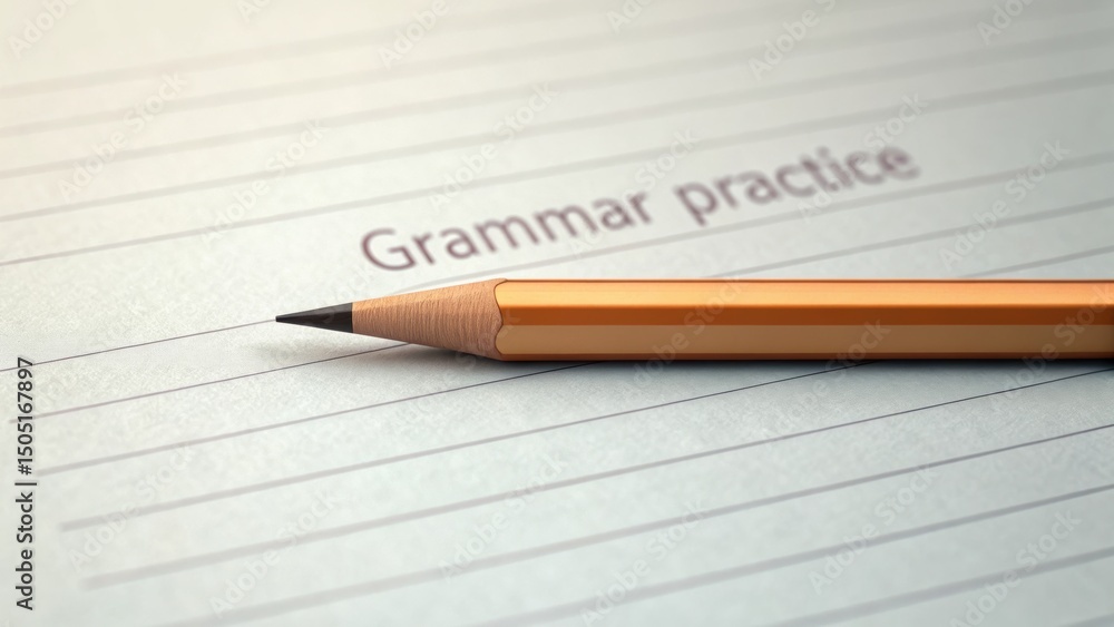 Writing tool on lined paper with a focus on grammar practice. Concept of School Supplies That Boost Writing and School work Success. Writing tool on lined paper with a focus on grammar practice. Concept of School Supplies That Boost Writing and School work Success.