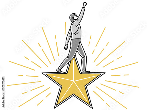 Man standing on star achievement success reaching goals leadership motivation concept illustration vector