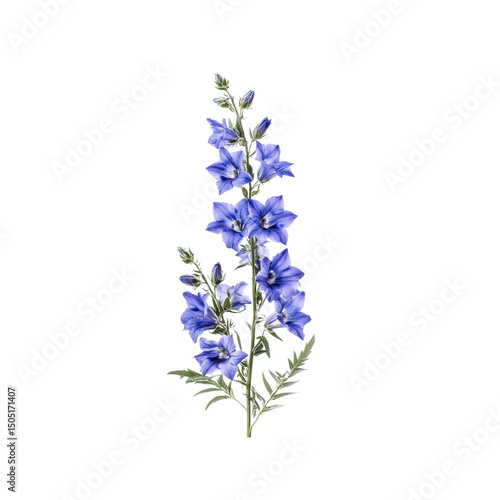 Beautiful Blue Balloon Flower Stem Isolated on Transparent Background