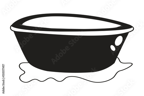 Black cleaning basin with water and soap suds spilling out from the sides