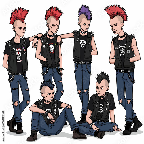 Punk rock youth with mohawks and ripped jeans