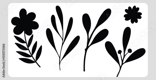 Simple black floral silhouettes botanical elements design