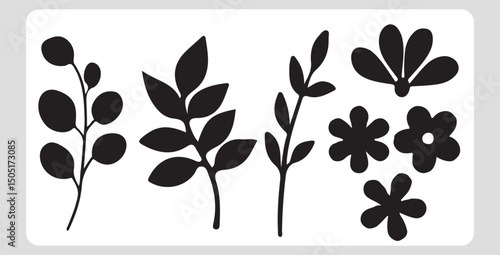 Simple black floral silhouettes botanical elements design