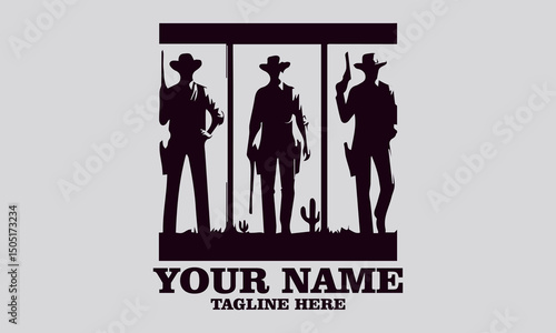 Cowboy figures silhouettes with guns characters vector illustration, cowboy figures logo icon an with white background