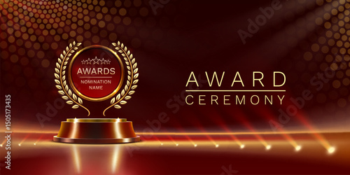 Award ceremony nomination name podium, golden prize event, scene star ceremony. Vector illustration