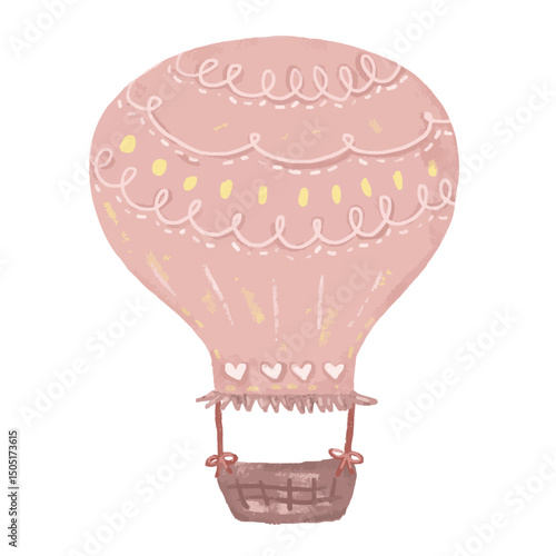 Cute pink peach brown beige pastel color scandinavian nordic boho bohemian hot air balloons doodle kids crayon watercolor illustration air transportation design clipart vector sticker
