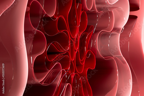 Abstract 3D design with red glass and plastic curves