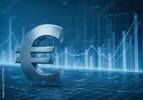 Metallic euro sign with stock chart in background