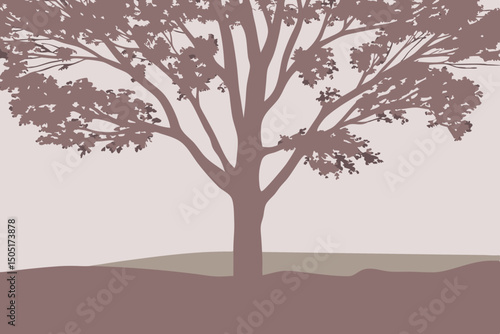 A minimalist, artistic representation of a tree's silhouette. The branches of the tree spread wide, creating an aesthetically pleasing scene. generative AI