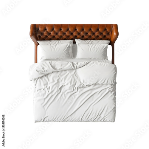 Top View of Luxurious Leather Wingback Bed with White Bedding