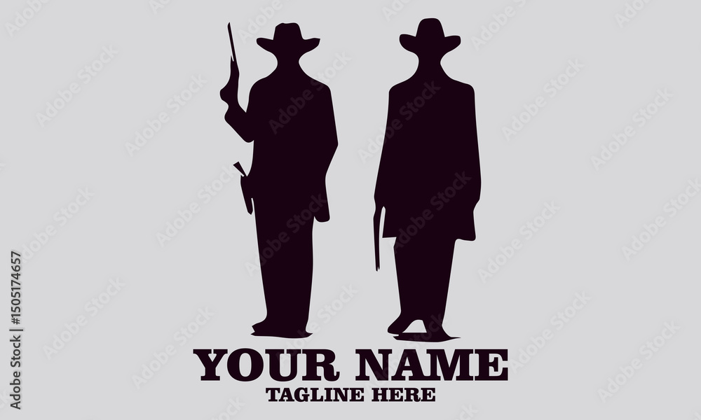 custom made wallpaper toronto digitalCowboy figures silhouettes with guns characters vector illustration, cowboy figures logo icon an with white background