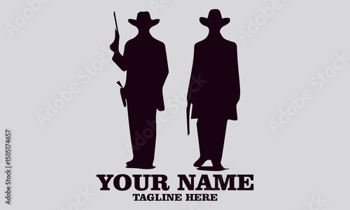 Wallpaper Mural Cowboy figures silhouettes with guns characters vector illustration, cowboy figures logo icon an with white background Torontodigital.ca