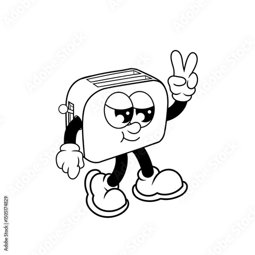 Retro character design of cool toaster outline
