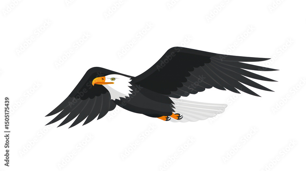 Fototapeta premium Eagle in Flight with Outstretched Wings Showcasing Stunning Feathers and Graceful Movement Against a Clean Background