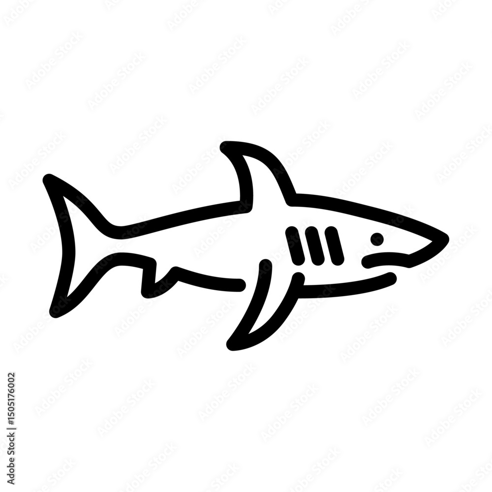 Fototapeta premium Shark outline icon. Shark side view black line illustration.