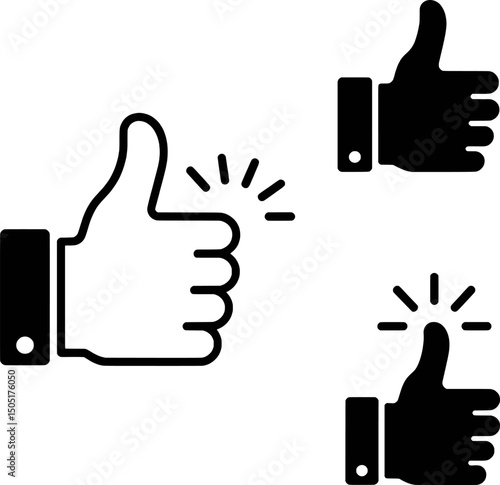 Thumbs up icons set, like, approval, positive feedback