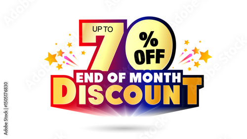 Discount and sales promotion marketing concept. Upto 70% off end of month discount 3d logo design.
