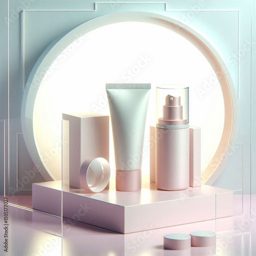 Modern podium perfect for showcasing luxury beauty products.