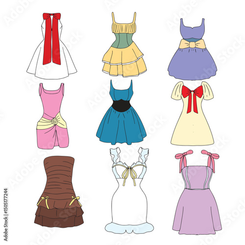 Set of different dress variant style. fashion design most popular collection